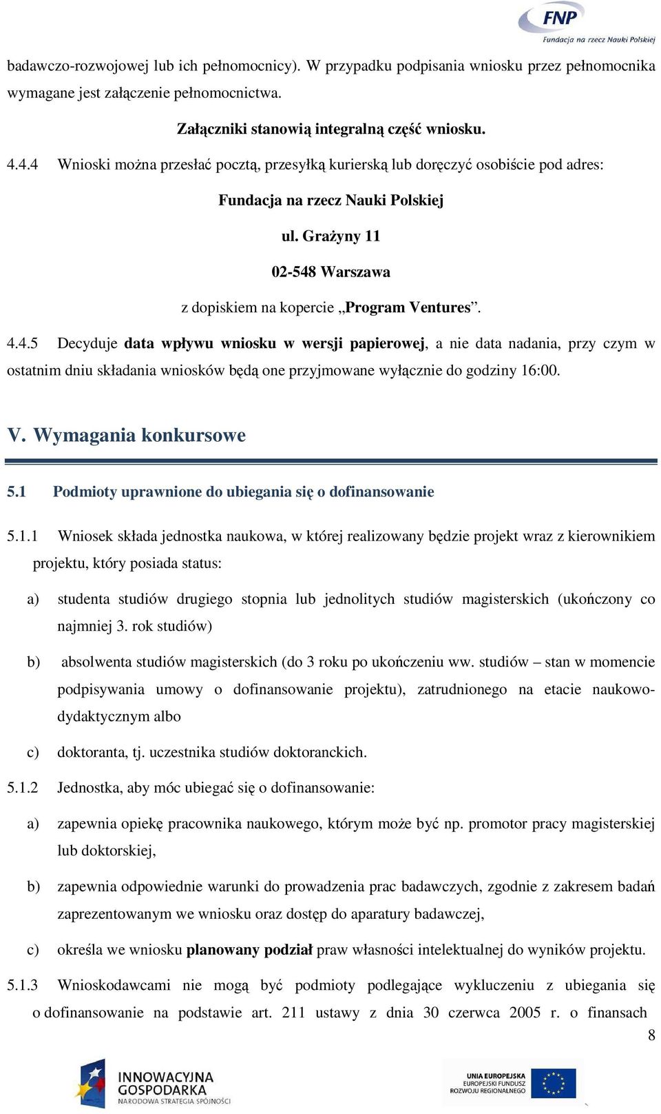V. Wymagania konkursowe 5.1 