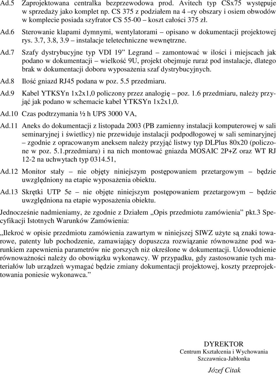 8, 3.9 instalacje teletechniczne wewnętrzne.