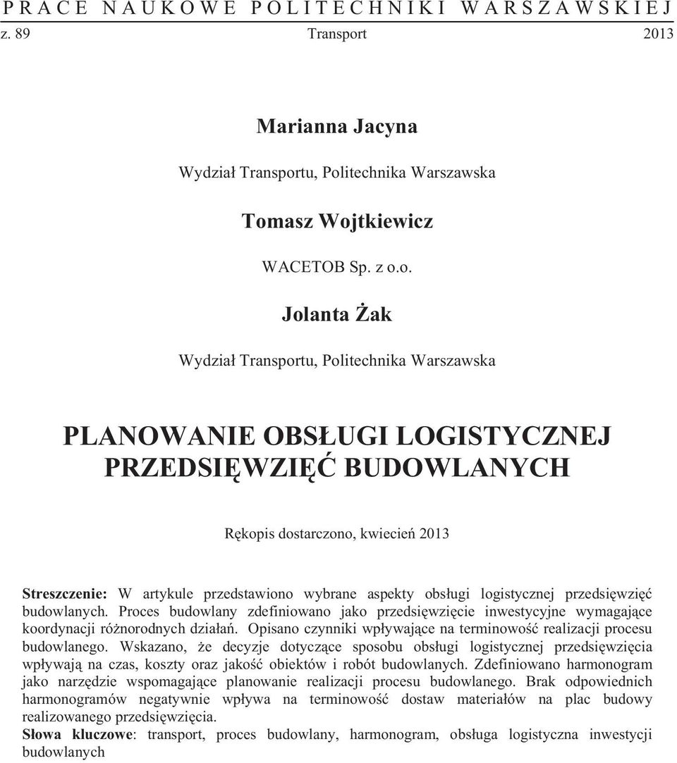 itechnika Warszawska Tom