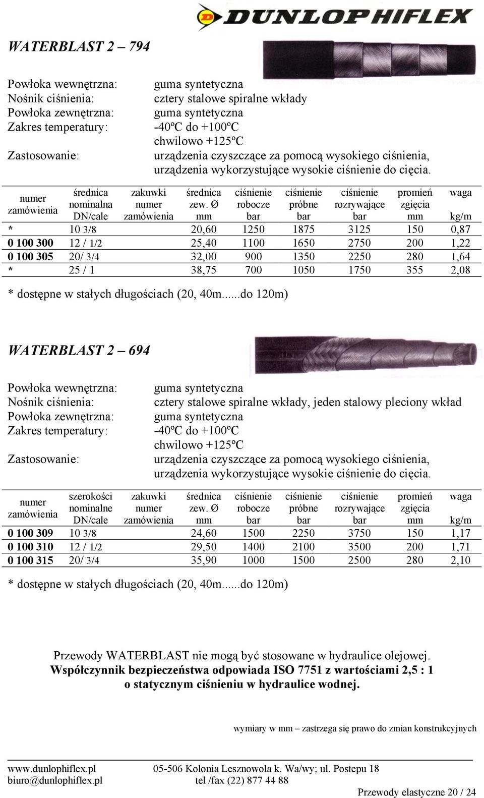 stałych długościach (20, 40m.