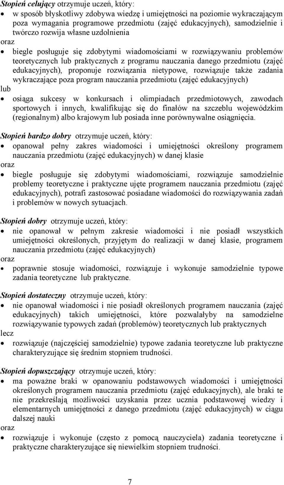 rozwiązania nietypowe, rozwiązuje także zadania wykraczające poza program nauczania przedmiotu (zajęć edukacyjnych) lub osiąga sukcesy w konkursach i olimpiadach przedmiotowych, zawodach sportowych i