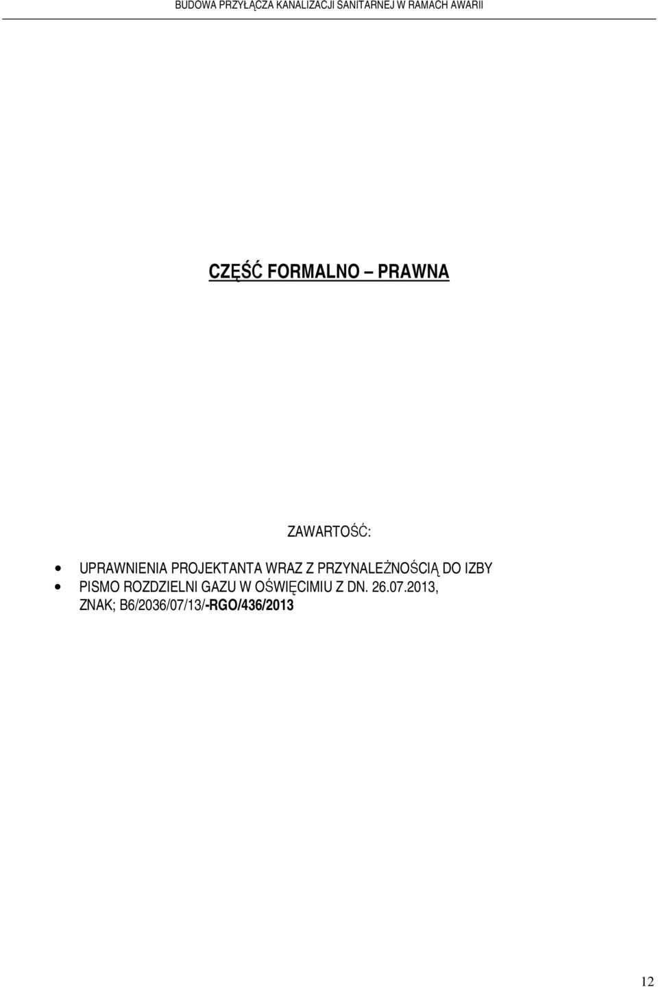PISMO ROZDZIELNI GAZU W OŚWIĘCIMIU Z DN. 26.