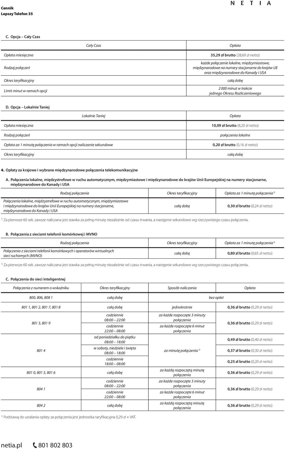 Opcja Lokalnie Taniej Lokalnie Taniej miesięczna Rodzaj połączeń za 1 minutę w ramach opcji naliczanie sekundowe Okres taryfikacyjny 10,09 zł brutto (8,20 zł netto) lokalne 0,20 zł brutto (0,16 zł