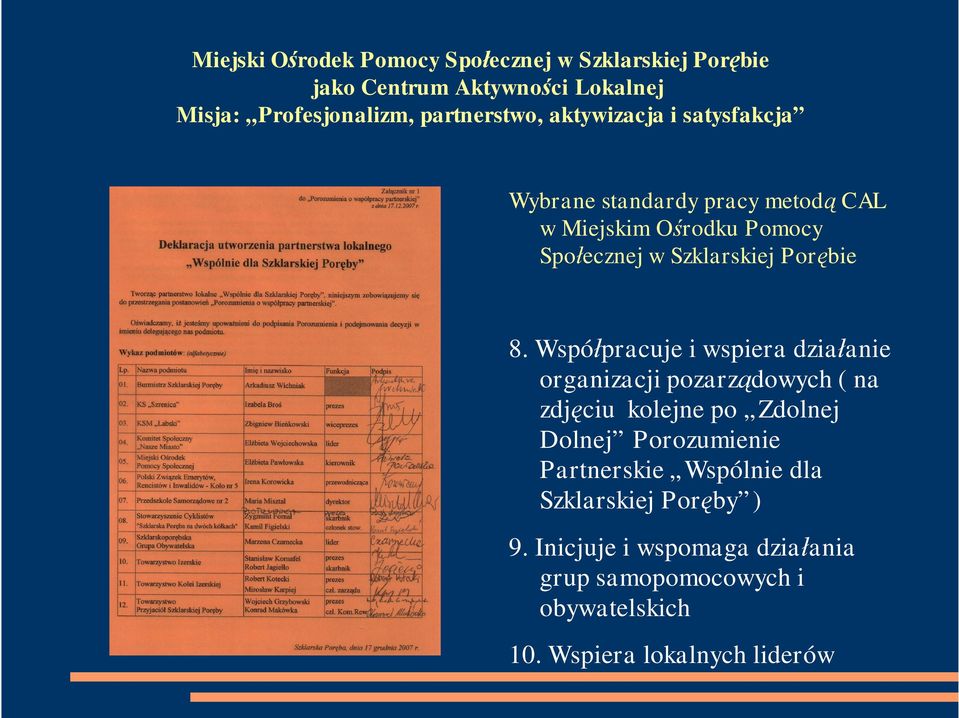 Wspó pracuje i wspiera dzia anie organizacji pozarz dowych ( na zdj ciu kolejne po