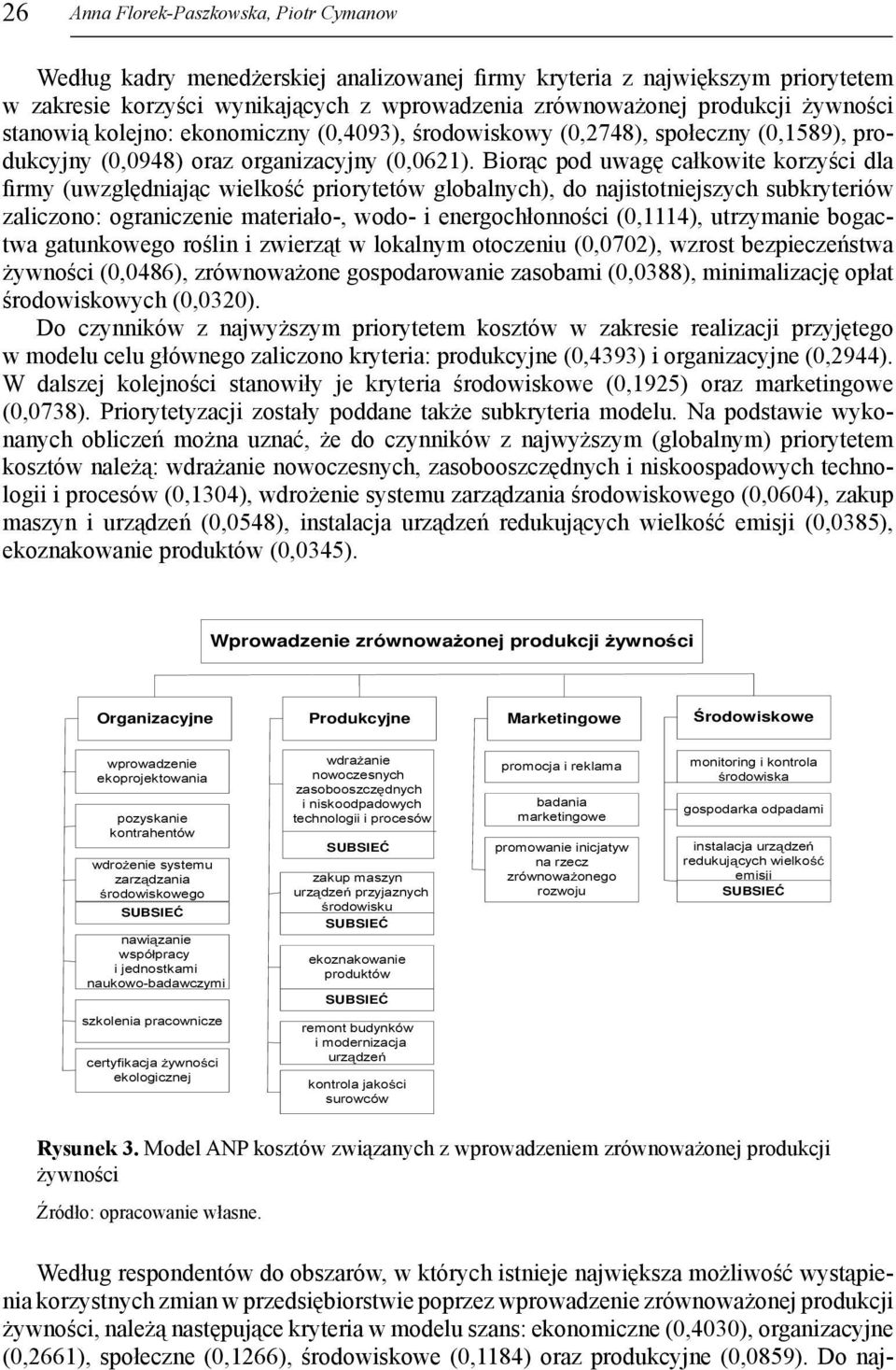 Biorąc pod uwagę całkowite korzyści dla firmy (uwzględniając wielkość priorytetów globalnych), do najistotniejszych subkryteriów zaliczono: ograniczenie materiało-, wodo- i energochłonności (0,1114),