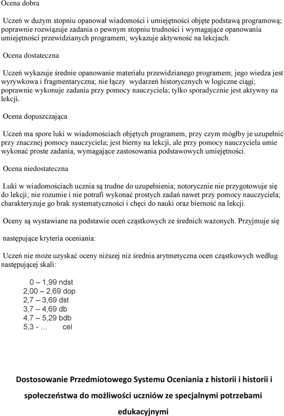Ocena dostateczna Uczeń wykazuje średnie opanowanie materiału przewidzianego programem; jego wiedza jest wyrywkowa i fragmentaryczna; nie łączy wydarzeń historycznych w logiczne ciągi; poprawnie