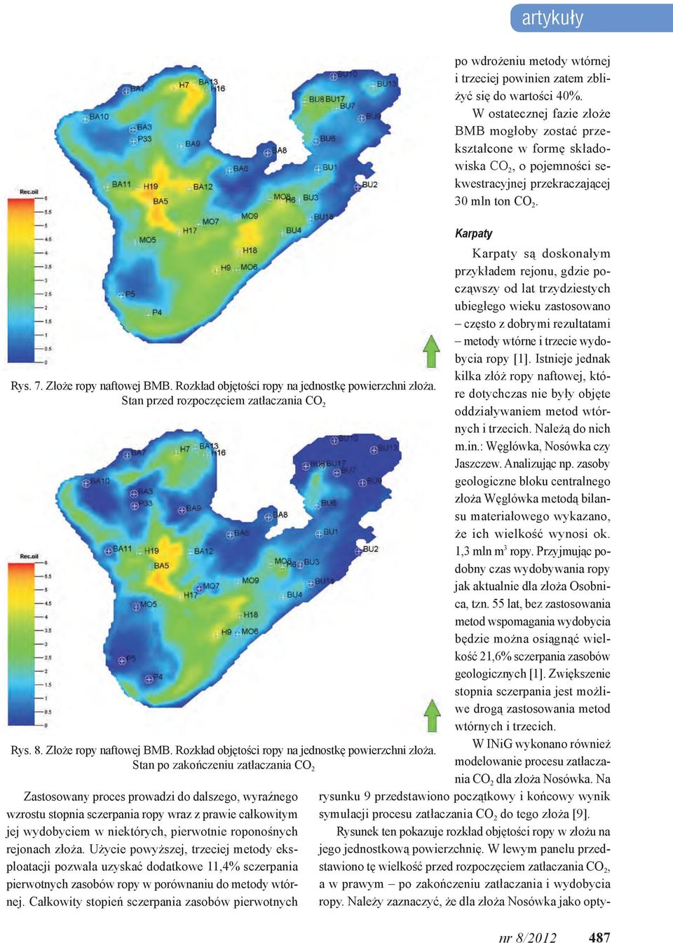 Stan po zakończeniu zatłaczania CO 2 Zastosowany proces prowadzi do dalszego, wyraźnego wzrostu stopnia sczerpania ropy wraz z prawie całkowitym jej wydobyciem w niektórych, pierwotnie roponośnych