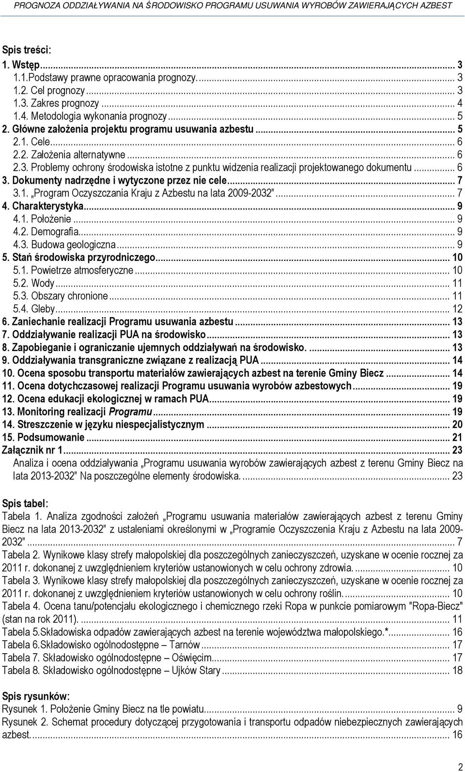 .. 6 3. Dokumenty nadrzędne i wytyczone przez nie cele... 7 3.1. Program Oczyszczania Kraju z Azbestu na lata 2009-2032... 7 4. Charakterystyka... 9 4.1. Położenie... 9 4.2. Demografia... 9 4.3. Budowa geologiczna.