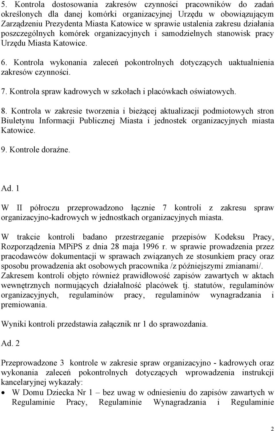 Kontrola spraw kadrowych w szkołach i placówkach oświatowych. 8.