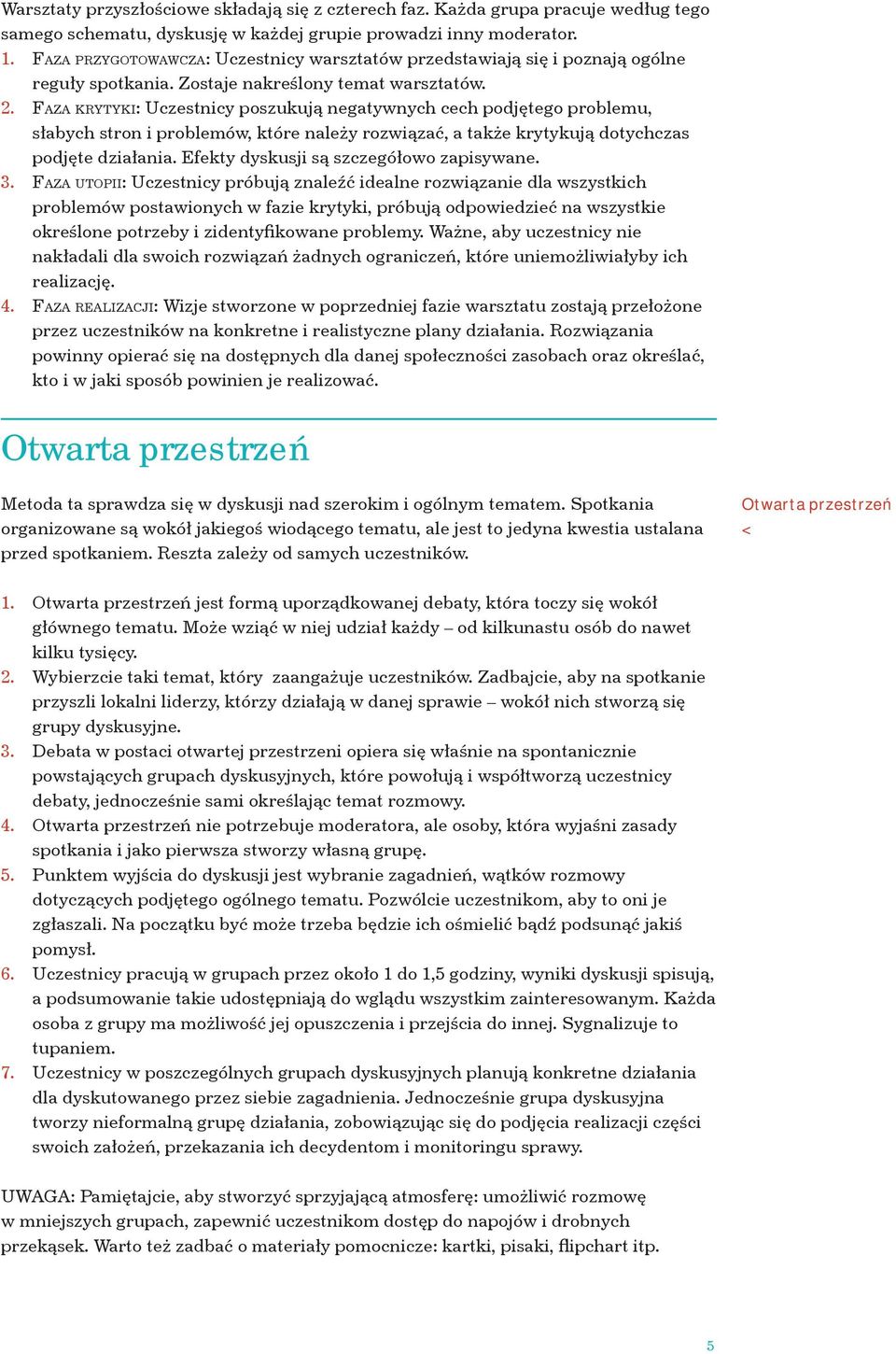 Faza krytyki: Uczestnicy poszukują negatywnych cech podjętego problemu, słabych stron i problemów, które należy rozwiązać, a także krytykują dotychczas podjęte działania.