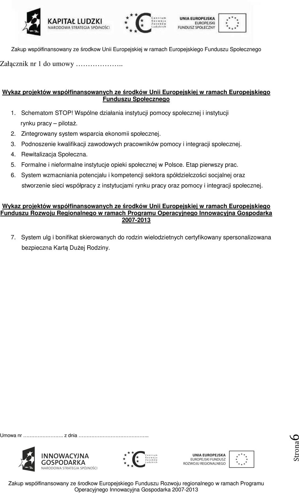 Podnoszenie kwalifikacji zawodowych pracowników pomocy i integracji społecznej. 4. Rewitalizacja Społeczna. 5. Formalne i nieformalne instytucje opieki społecznej w Polsce. Etap pierwszy prac. 6.