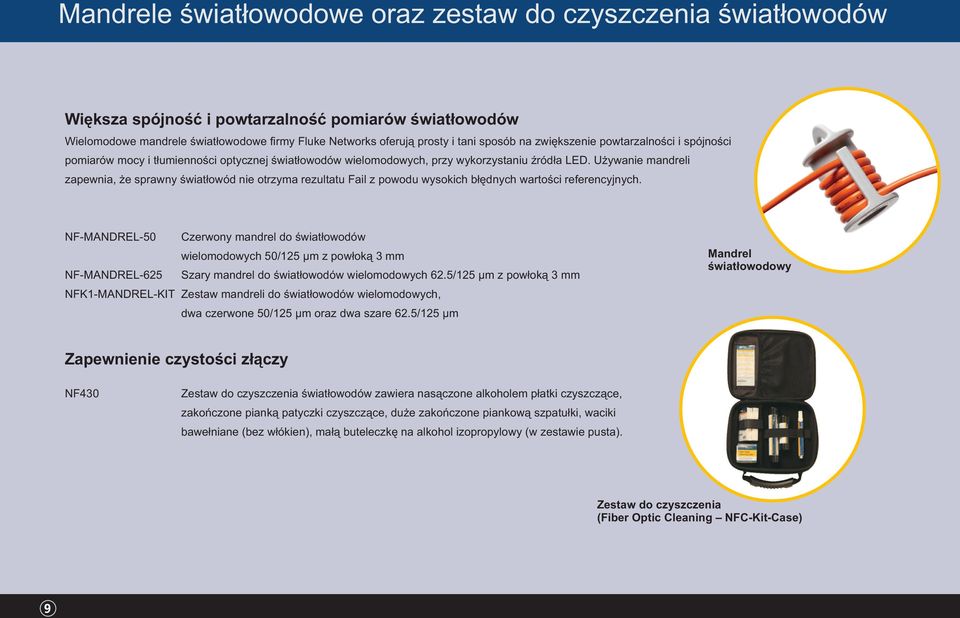 Używanie mandreli zapewnia, że sprawny światłowód nie otrzyma rezultatu Fail z powodu wysokich błędnych wartości referencyjnych.