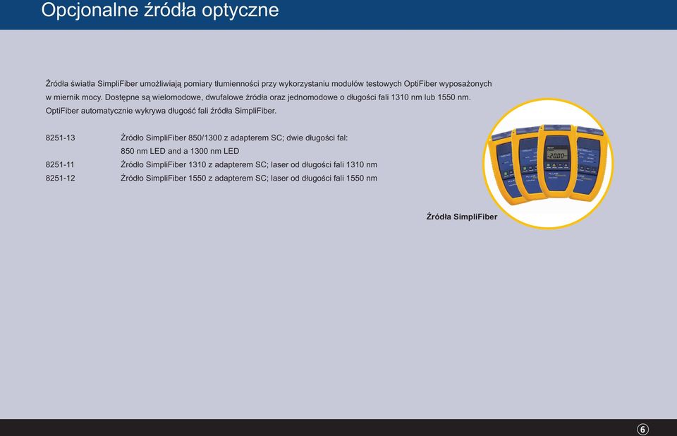 OptiFiber automatycznie wykrywa długość fali źródła SimpliFiber.
