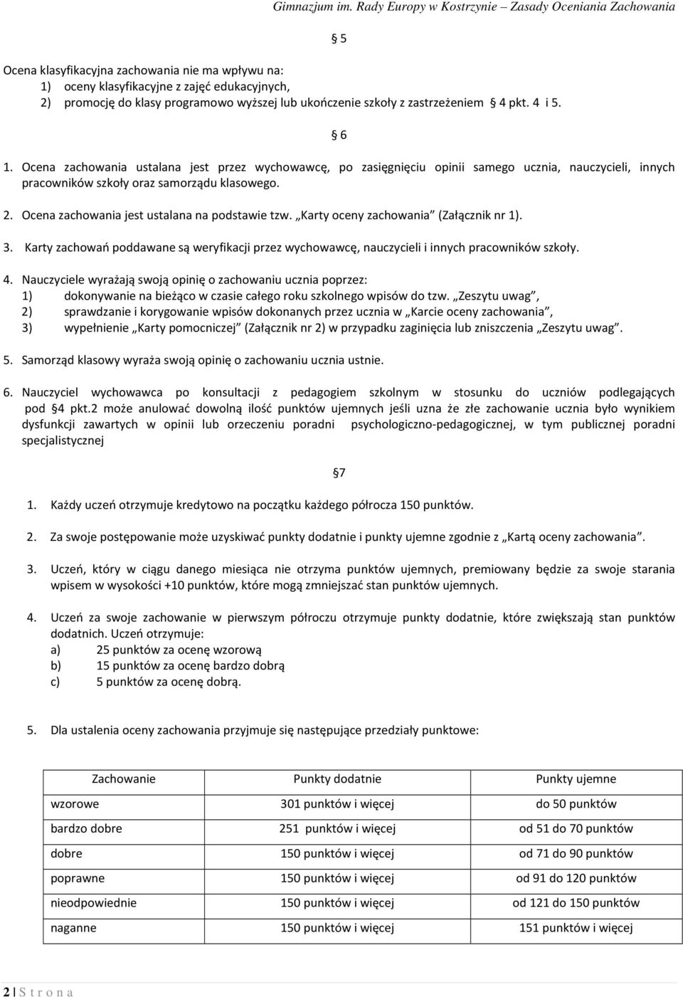 Ocena zachowania jest ustalana na podstawie tzw. Karty oceny zachowania (Załącznik nr 1). 3. Karty zachowań poddawane są weryfikacji przez wychowawcę, nauczycieli i innych pracowników szkoły. 4.