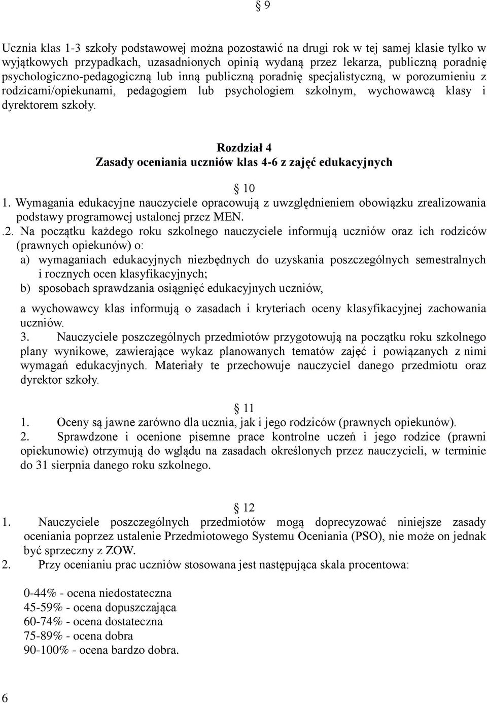 Rozdział 4 Zasady oceniania uczniów klas 4-6 z zajęć edukacyjnych 10 1. Wymagania edukacyjne nauczyciele opracowują z uwzględnieniem obowiązku zrealizowania podstawy programowej ustalonej przez MEN..2.