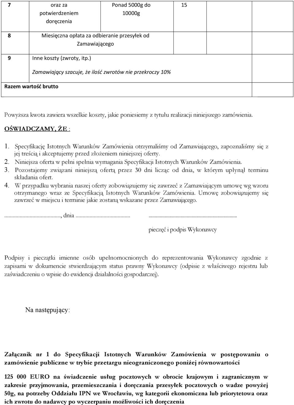 Specyfikację Istotnych Warunków Zamówienia otrzymaliśmy od Zamawiającego, zapoznaliśmy się z jej treścią i akceptujemy przed złożeniem niniejszej oferty. 2.