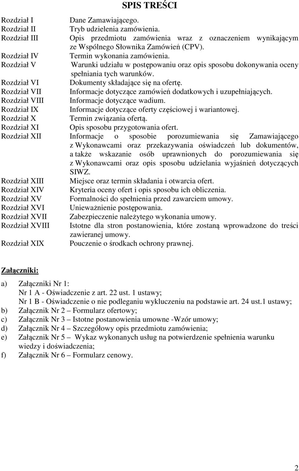 Rozdział VII Informacje dotyczące zamówień dodatkowych i uzupełniających. Rozdział VIII Informacje dotyczące wadium. Rozdział IX Informacje dotyczące oferty częściowej i wariantowej.