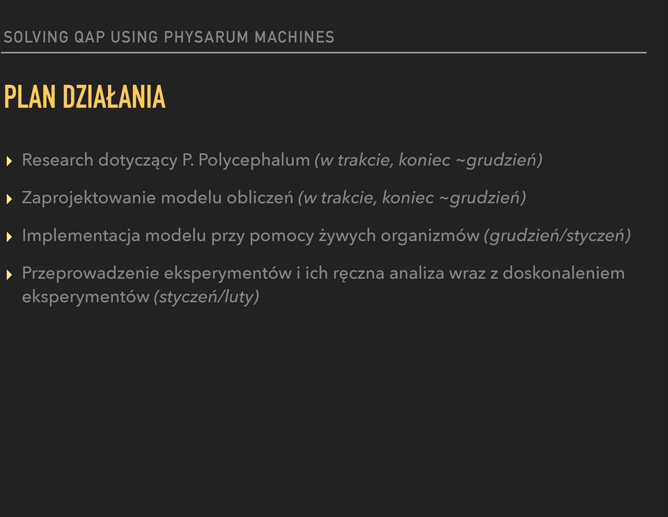 trakcie, koniec ~grudzień) Implementacja modelu przy pomocy żywych organizmów