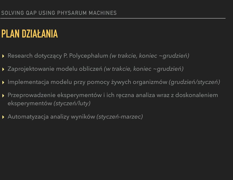 koniec ~grudzień) Implementacja modelu przy pomocy żywych organizmów (grudzień/styczeń)
