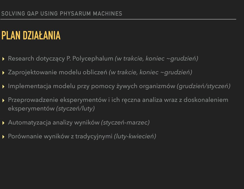 ~grudzień) Implementacja modelu przy pomocy żywych organizmów (grudzień/styczeń) Przeprowadzenie