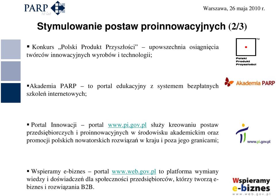 pl słuŝy kreowaniu postaw przedsiębiorczych i proinnowacyjnych w środowisku akademickim oraz promocji polskich nowatorskich rozwiązań w kraju i poza jego