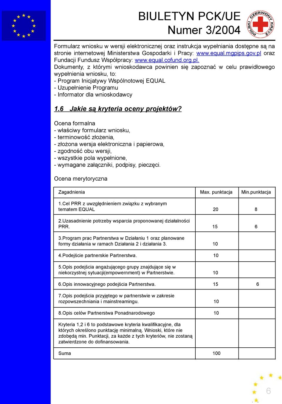 EQUAL - Uzupe³nienie Programu - Informator dla wnioskodawcy 1.6 Jakie s¹ kryteria oceny projektów?