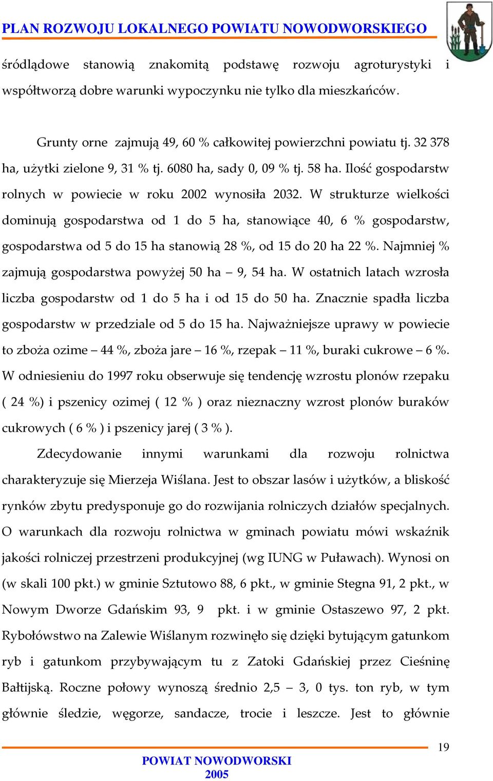 W strukturze wielkości dominują gospodarstwa od 1 do 5 ha, stanowiące 40, 6 % gospodarstw, gospodarstwa od 5 do 15 ha stanowią 28 %, od 15 do 20 ha 22 %.