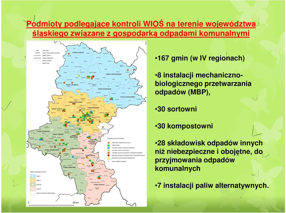 przetwarzania odpadów (MBP), 30 sortowni 30 kompostowni 28 składowisk odpadów innych niŝ