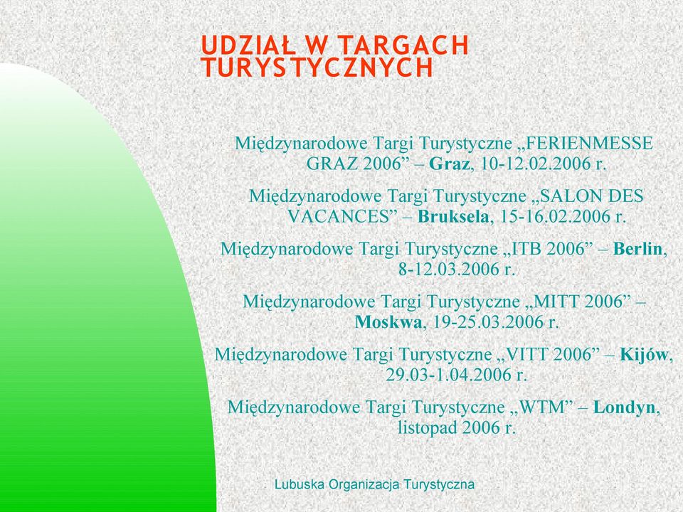 Międzynarodowe Targi Turystyczne ITB 2006 Berlin, 8-12.03.2006 r.