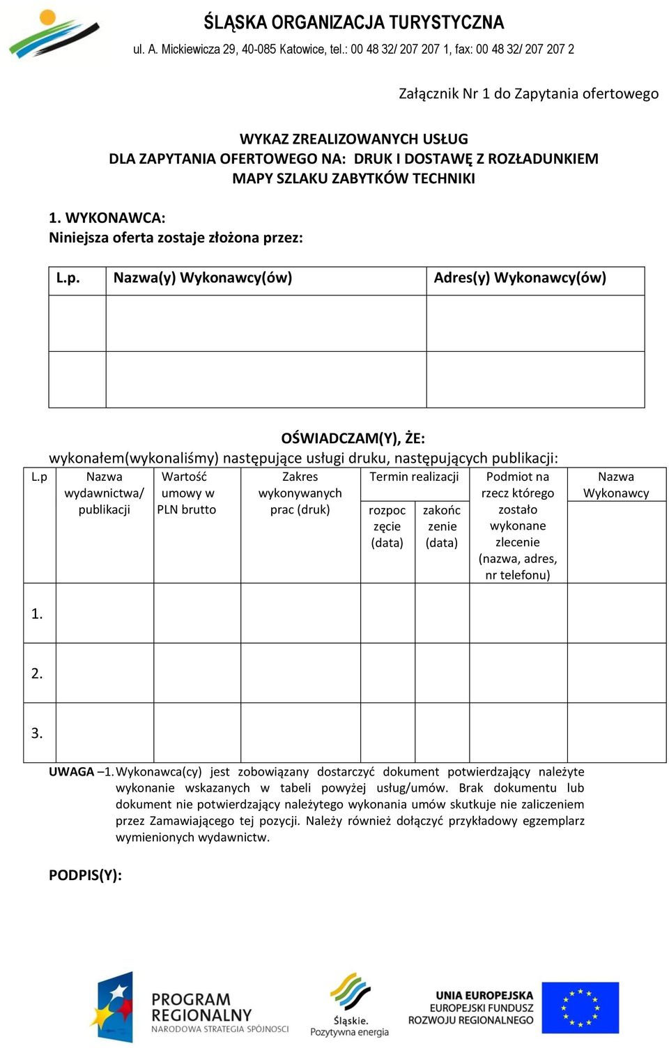p OŚWIADCZAM(Y), ŻE: wykonałem(wykonaliśmy) następujące usługi druku, następujących publikacji: Nazwa Wartość wydawnictwa/.