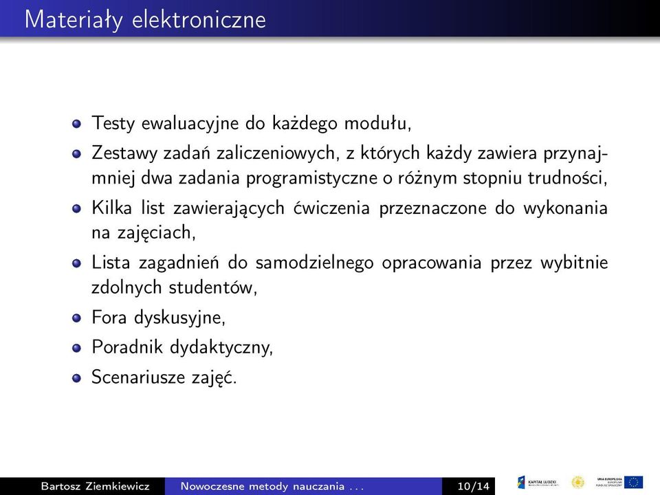 przeznaczone do wykonania na zajęciach, Lista zagadnień do samodzielnego opracowania przez wybitnie zdolnych