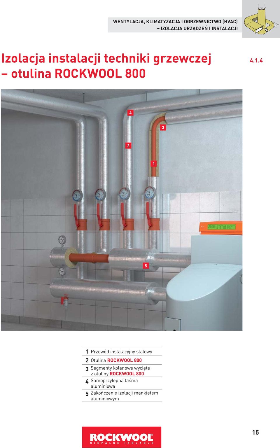 .4 4 5 Przewód instalacyjny stalowy Otulina ROCKWOOL 800 Segmenty kolanowe