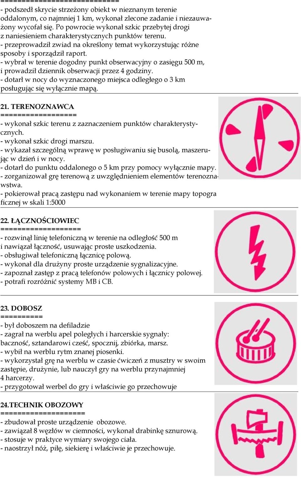 - wybrał w terenie dogodny punkt obserwacyjny o zasięgu 500 m, i prowadził dziennik obserwacji przez 4 godziny. - dotarł w nocy do wyznaczonego miejsca odległego o 3 km posługując się wyłącznie mapą.