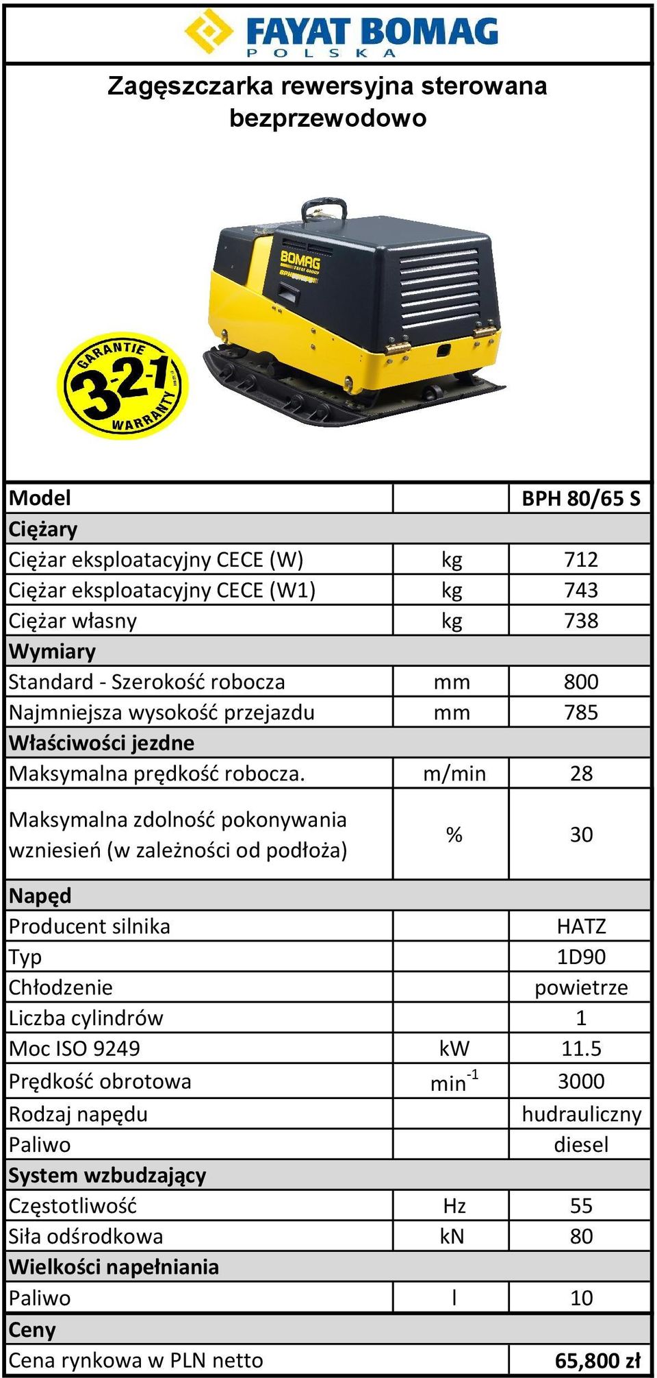 prędkość robocza. m/min 28 % 30 Producent silnika HATZ Typ 1D90 Chłodzenie powietrze Liczba cylindrów 1 Moc ISO 9249 kw 11.