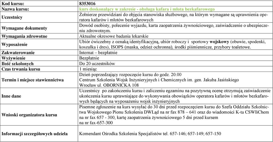 ochronna), środki piśmiennicze, przybory toaletowe. Do 20 
