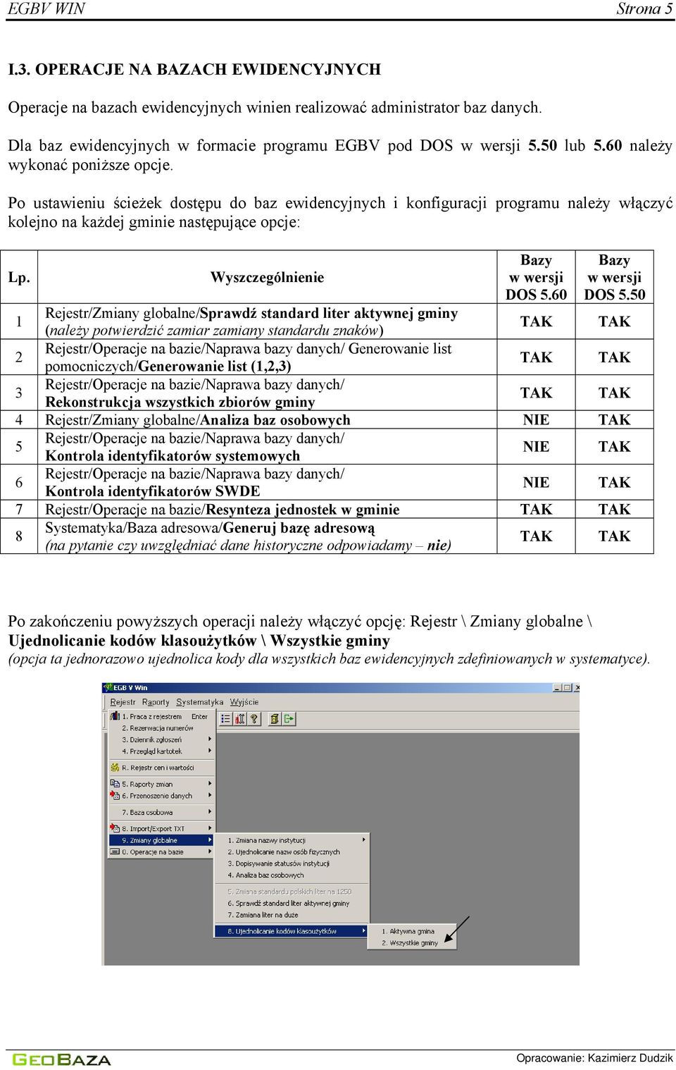 Wyszczególnienie Bazy w wersji DOS 5.60 Bazy w wersji DOS 5.