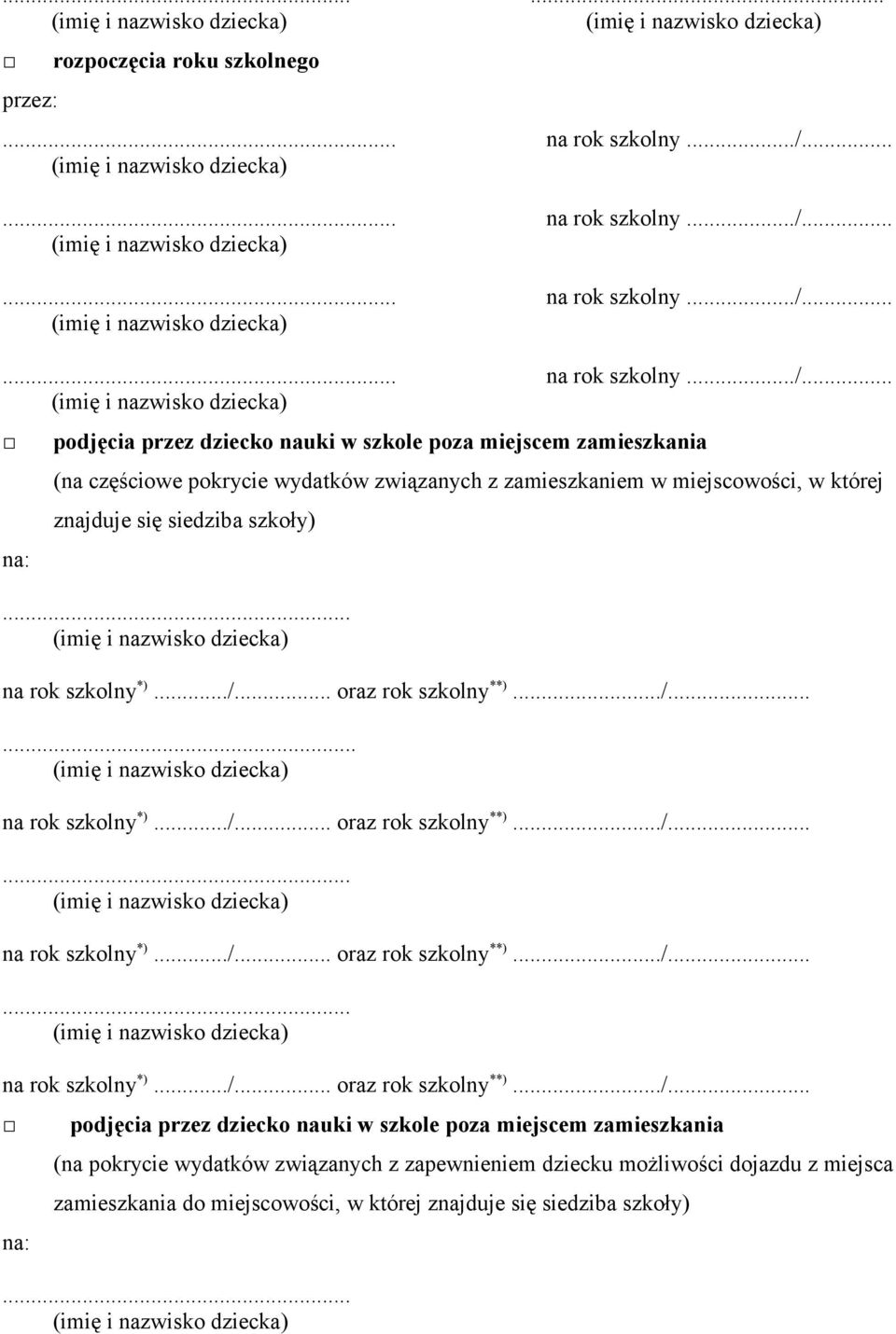 .. na: podjęcia przez dziecko nauki w szkole poza miejscem zamieszkania (na częściowe pokrycie wydatków związanych z zamieszkaniem w miejscowości, w której znajduje się siedziba szkoły).