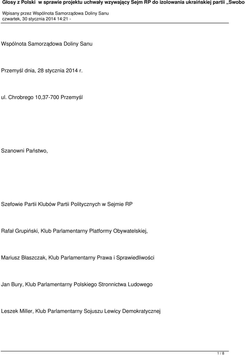 Rafał Grupiński, Klub Parlamentarny Platformy Obywatelskiej, Mariusz Błaszczak, Klub Parlamentarny Prawa i