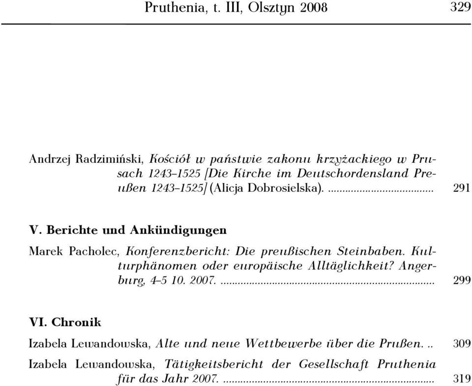 Preußen 1243 1525] (Alicja Dobrosielska).... 291 V.