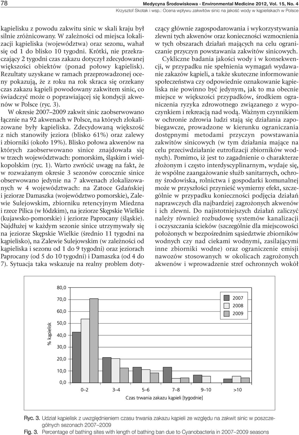 Krótki, nie przekraczający 2 tygodni czas zakazu dotyczył zdecydowanej większości obiektów (ponad połowy kąpielisk).