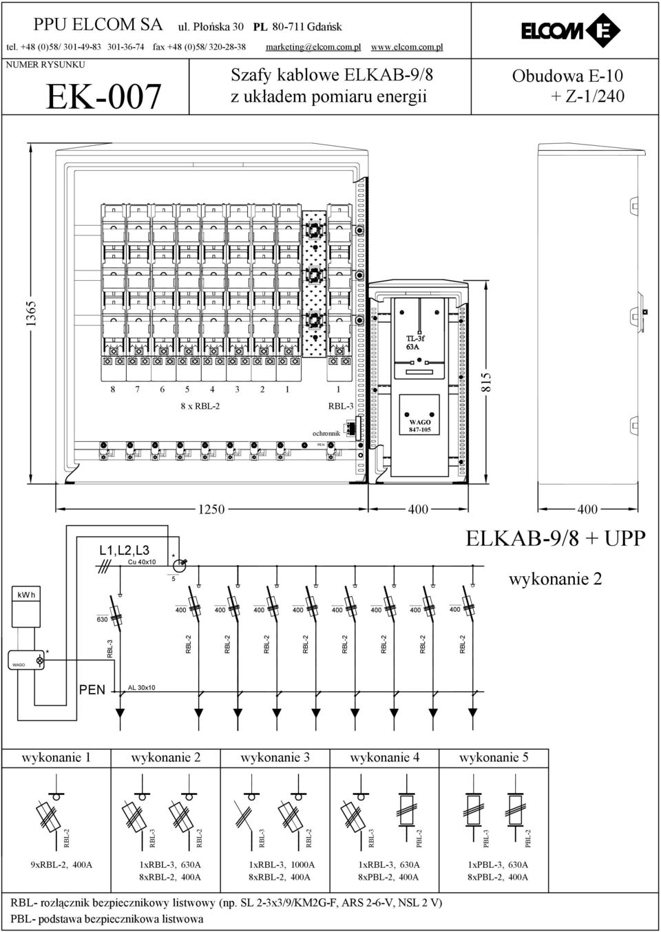 wykonanie 3 wykonanie 4 wykonanie PBL-3 9x, A x, 630A 8x, A x, 000A 8x, A x, 630A 8x, A xpbl-3, 630A 8x, A RBL-