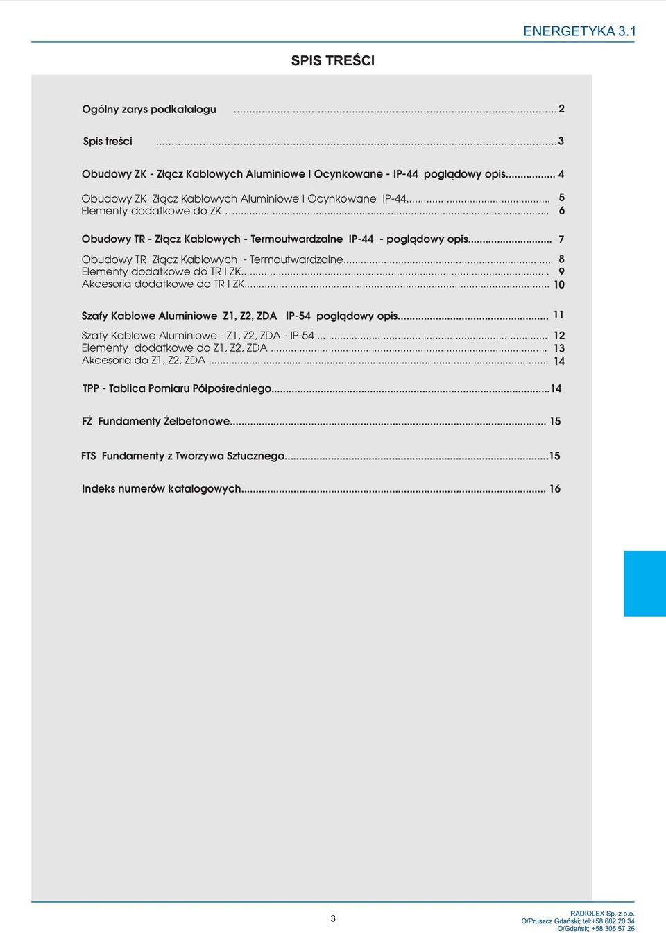 .. Obudowy TR Z³¹cz Kablowych - Termoutwardzalne... Elementy dodatkowe do TR I ZK... Akcesoria dodatkowe do TR I ZK... 0 Szafy Kablowe Aluminiowe Z, Z, ZDA IP-4 pogl¹dowy opis.