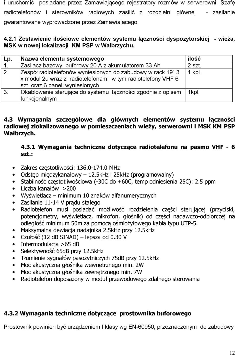 1 Zestawienie ilościowe elementów systemu łączności dyspozytorskiej - wieża, MSK w nowej lokalizacji KM PSP w Wałbrzychu. Lp. Nazwa elementu systemowego ilość 1.