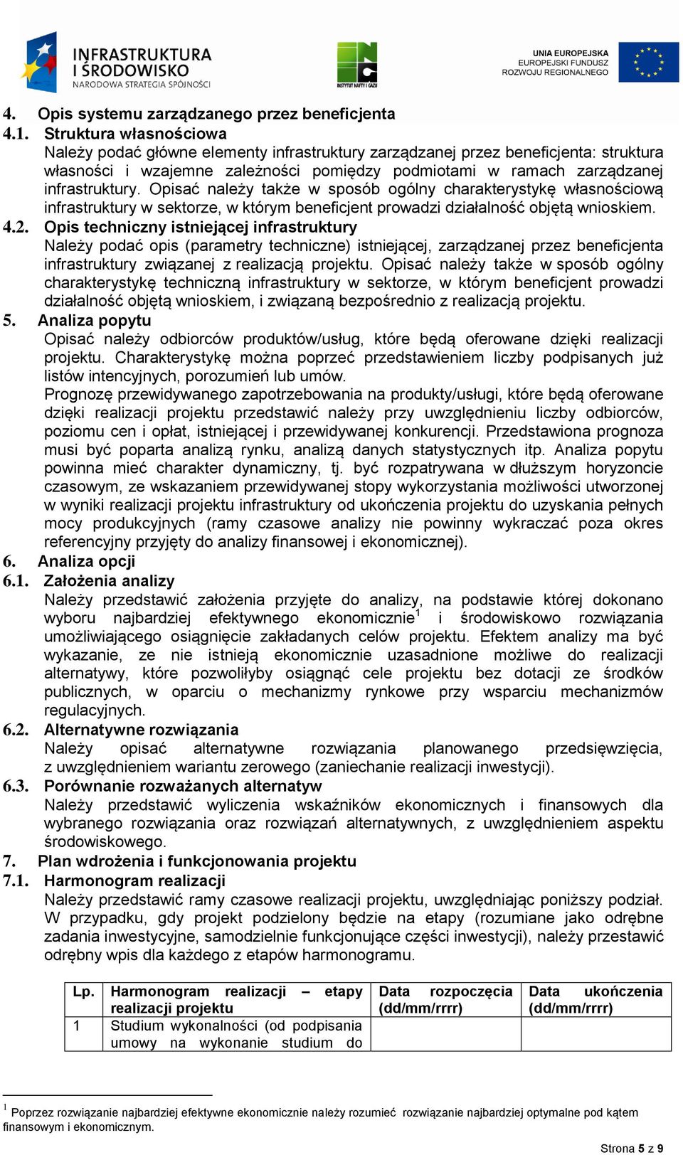 Opisać należy także w sposób ogólny charakterystykę własnościową infrastruktury w sektorze, w którym beneficjent prowadzi działalność objętą wnioskiem. 4.2.