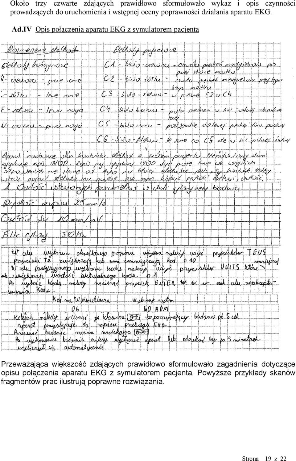 IV Opis połączenia aparatu EKG z symulatorem pacjenta Przeważająca większość zdających prawidłowo
