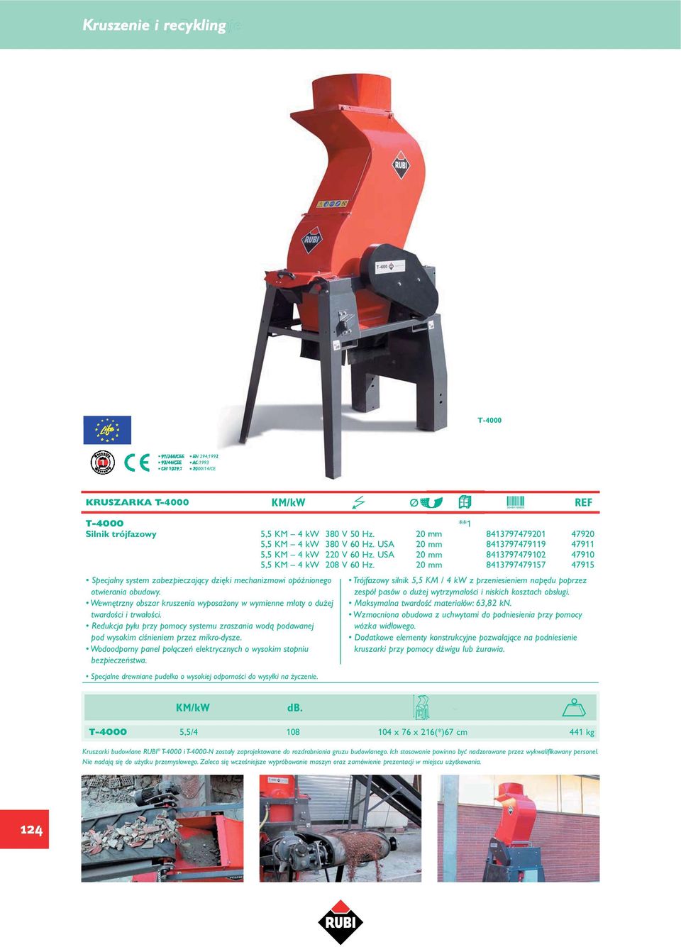 20 mm 8413797479157 47915 Specjalny system zabezpieczajàcy dzi ki mechanizmowi opóênionego otwierania obudowy. We wn trzny obszar kruszenia wyposa ony w wymienne młoty o du ej twar doêci i trw ałoêci.