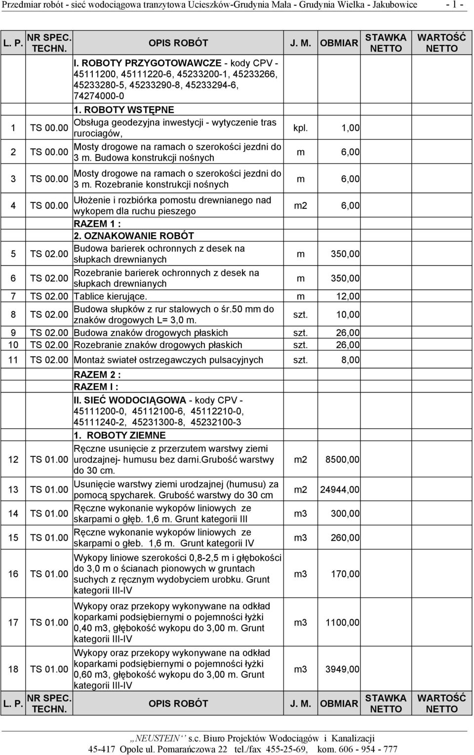 00 rurociagów, Mosty drogowe na ramach o szerokości jezdni do 2 TS 00.00 3 m. Budowa konstrukcji nośnych 3 TS 00.00 Mosty drogowe na ramach o szerokości jezdni do 3 m.