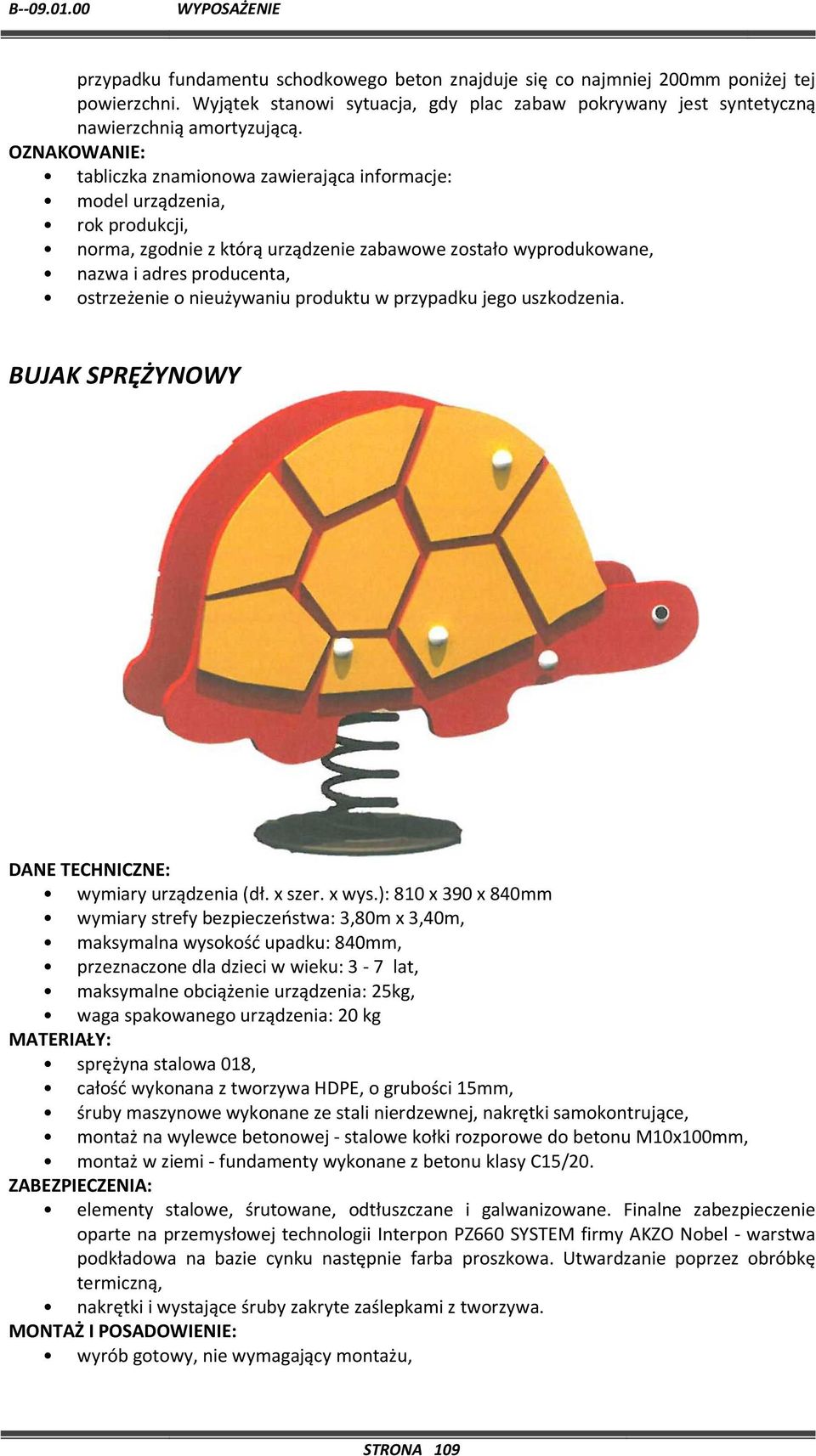 nieużywaniu produktu w przypadku jego uszkodzenia. BUJAK SPRĘŻYNOWY DANE TECHNICZNE: wymiary urządzenia (dł. x szer. x wys.