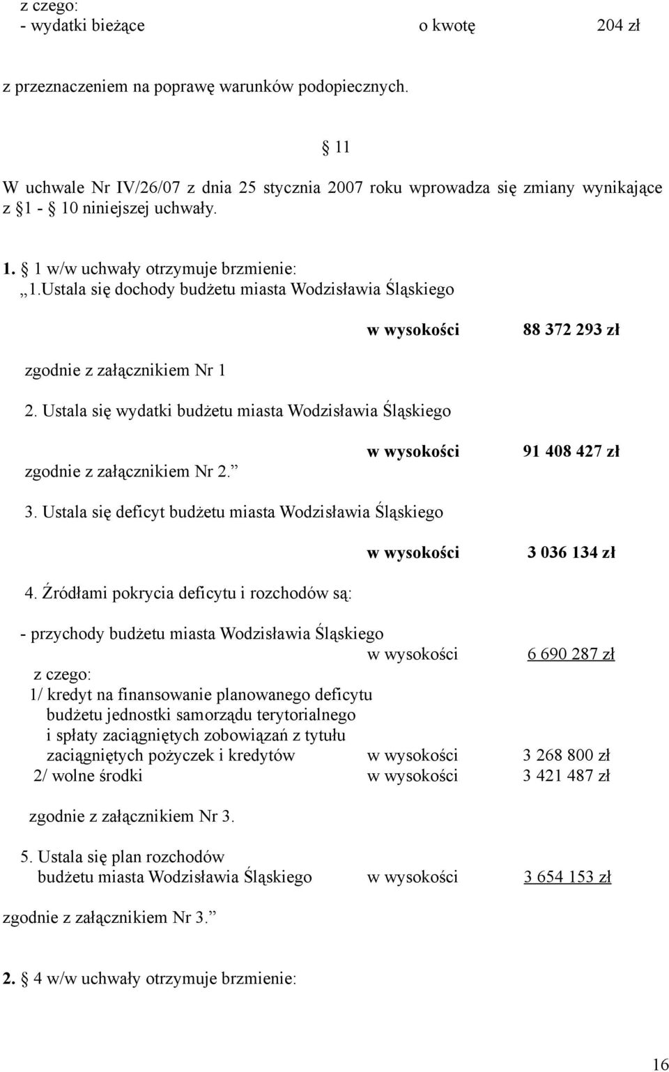 w wysokości 91 408 427 zł 3. Ustala się deficyt budżetu miasta Wodzisławia Śląskiego 4.