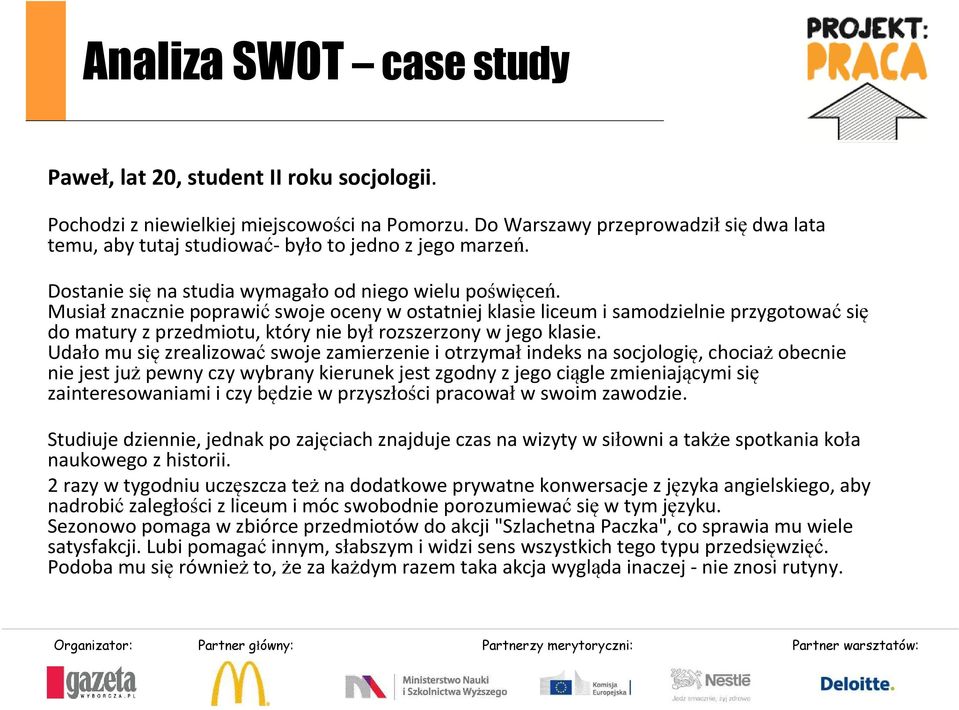 Musiał znacznie poprawić swoje oceny w ostatniej klasie liceum i samodzielnie przygotować się do matury z przedmiotu, który nie byłrozszerzony w jego klasie.